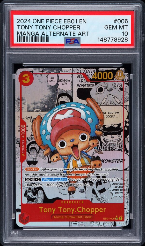 PSA GEM MT 10 – TONY TONY CHOPPER MANGA ALTERNATE ART 2024 ONE PIECE EB01-EXTRA BOOSTER -MEMORIAL COLLECTION-